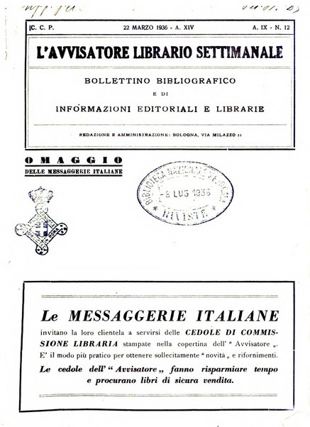 L'avvisatore librario settimanale bollettino bibliografico