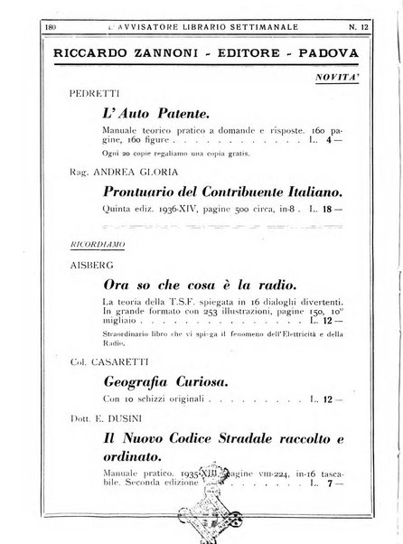 L'avvisatore librario settimanale bollettino bibliografico