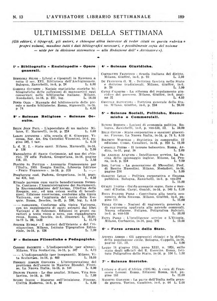 L'avvisatore librario settimanale bollettino bibliografico