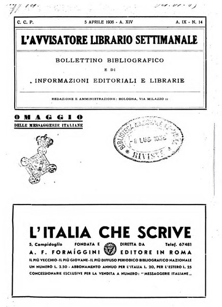 L'avvisatore librario settimanale bollettino bibliografico