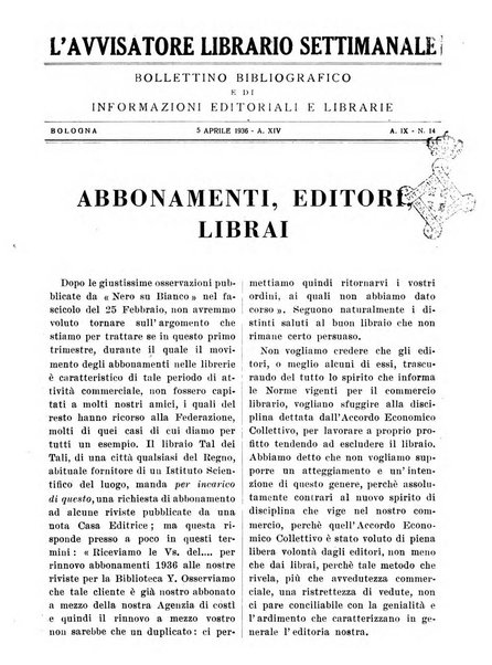 L'avvisatore librario settimanale bollettino bibliografico