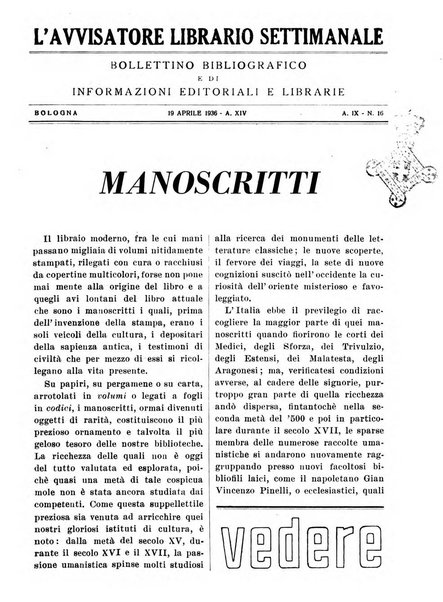 L'avvisatore librario settimanale bollettino bibliografico