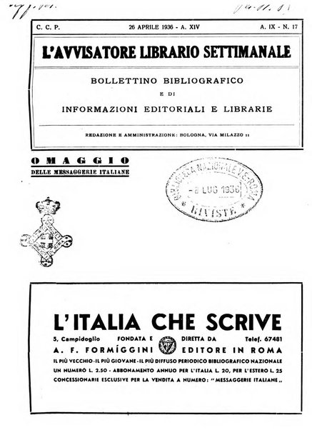 L'avvisatore librario settimanale bollettino bibliografico