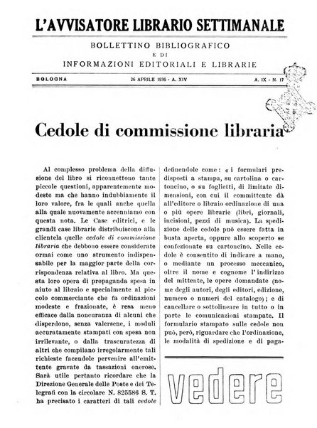 L'avvisatore librario settimanale bollettino bibliografico