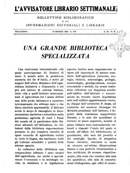 L'avvisatore librario settimanale bollettino bibliografico