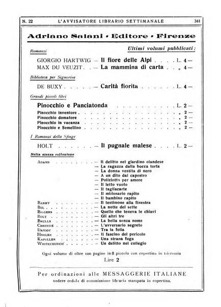 L'avvisatore librario settimanale bollettino bibliografico