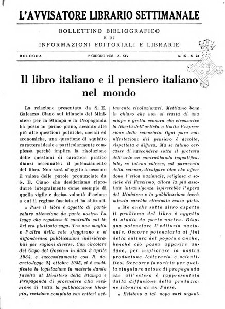 L'avvisatore librario settimanale bollettino bibliografico