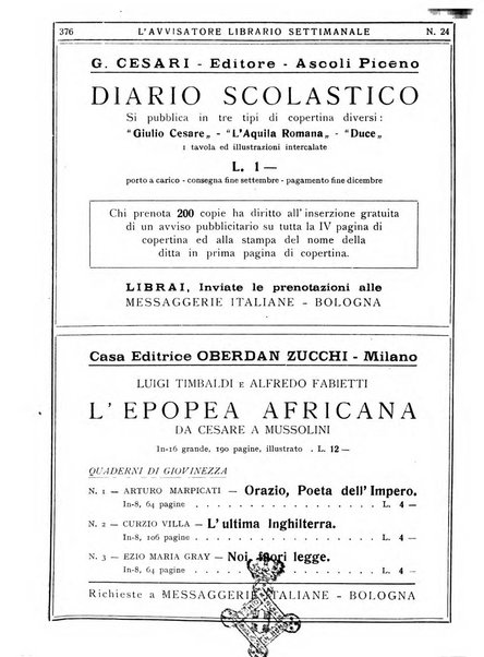 L'avvisatore librario settimanale bollettino bibliografico