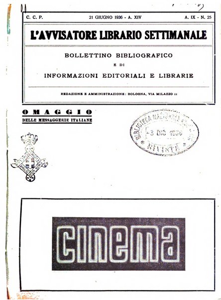 L'avvisatore librario settimanale bollettino bibliografico