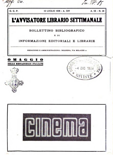 L'avvisatore librario settimanale bollettino bibliografico