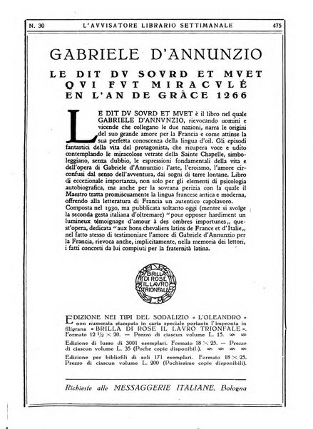 L'avvisatore librario settimanale bollettino bibliografico