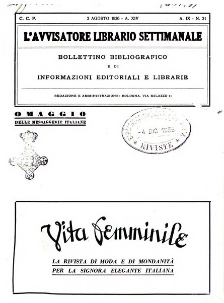 L'avvisatore librario settimanale bollettino bibliografico