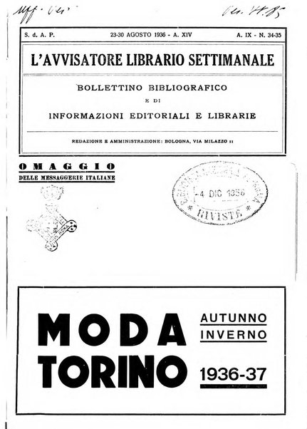 L'avvisatore librario settimanale bollettino bibliografico