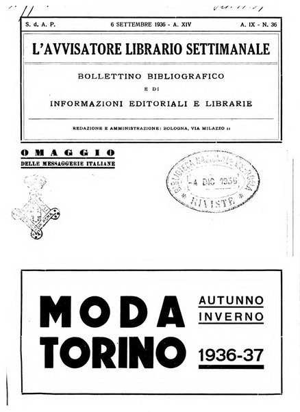 L'avvisatore librario settimanale bollettino bibliografico