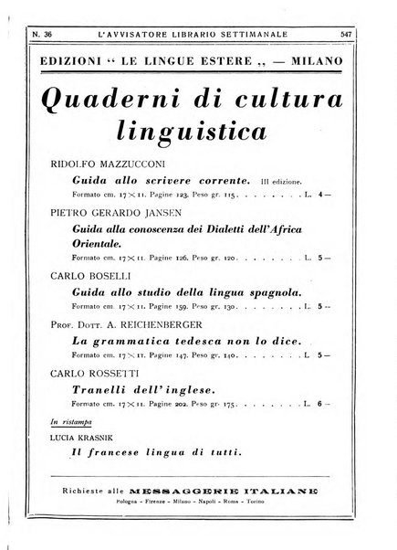 L'avvisatore librario settimanale bollettino bibliografico