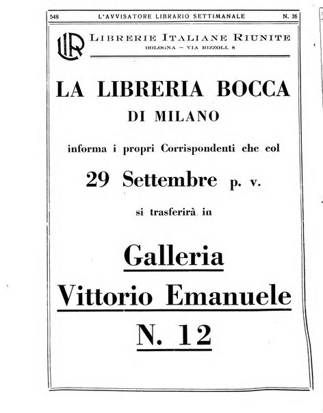 L'avvisatore librario settimanale bollettino bibliografico