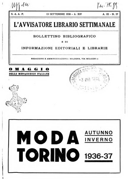 L'avvisatore librario settimanale bollettino bibliografico