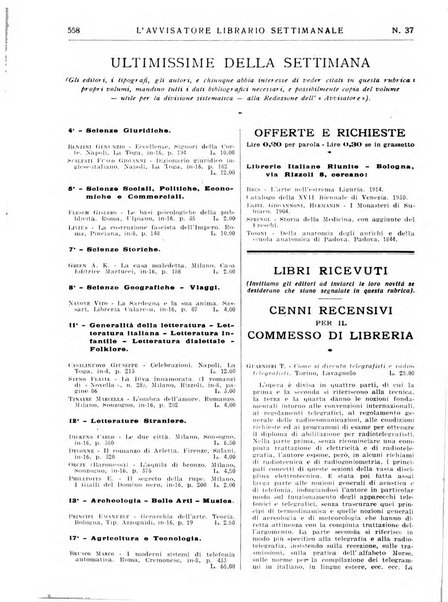 L'avvisatore librario settimanale bollettino bibliografico