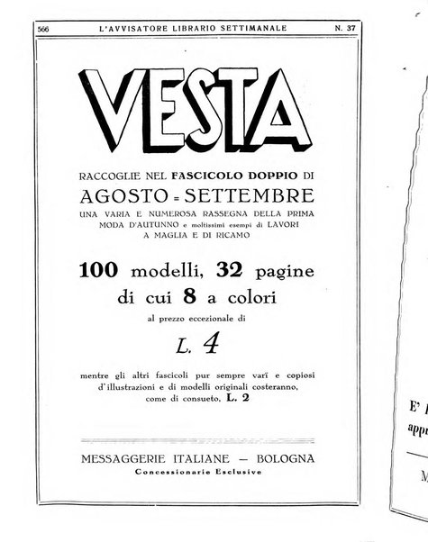 L'avvisatore librario settimanale bollettino bibliografico