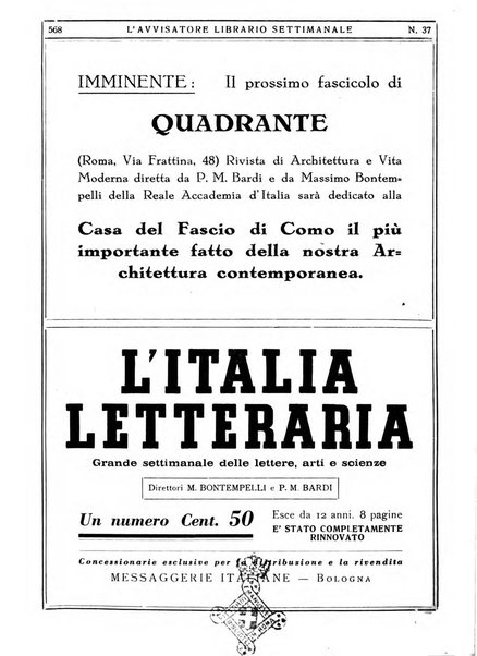 L'avvisatore librario settimanale bollettino bibliografico