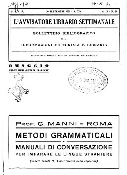 L'avvisatore librario settimanale bollettino bibliografico