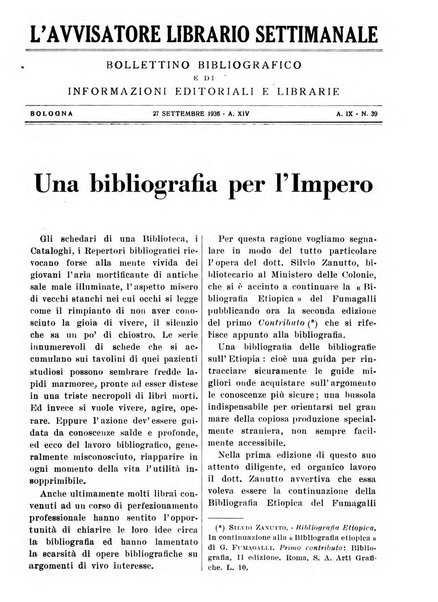 L'avvisatore librario settimanale bollettino bibliografico