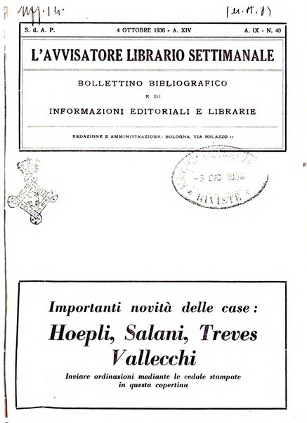 L'avvisatore librario settimanale bollettino bibliografico