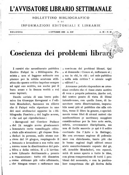 L'avvisatore librario settimanale bollettino bibliografico