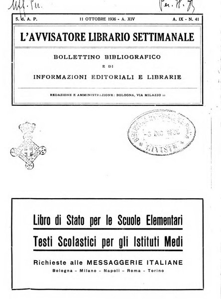 L'avvisatore librario settimanale bollettino bibliografico