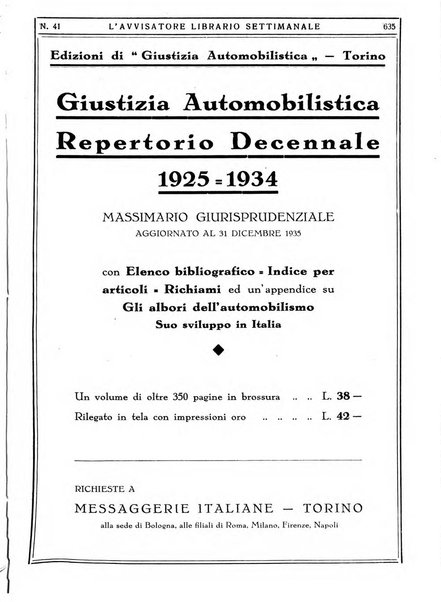 L'avvisatore librario settimanale bollettino bibliografico