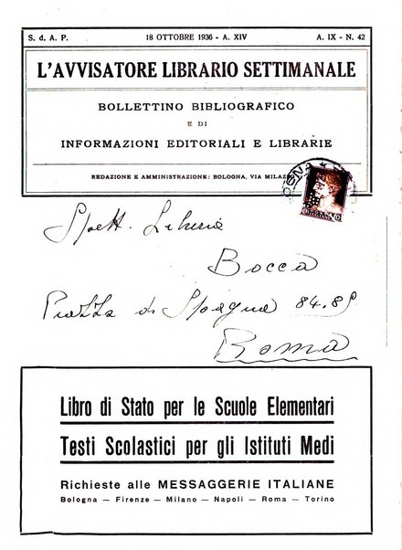 L'avvisatore librario settimanale bollettino bibliografico