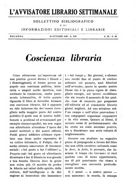 L'avvisatore librario settimanale bollettino bibliografico