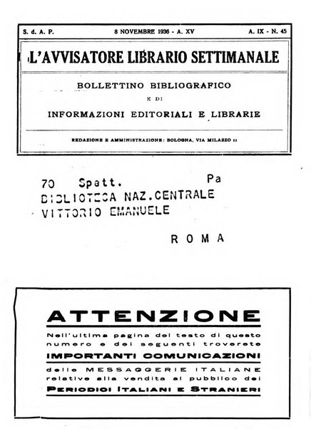 L'avvisatore librario settimanale bollettino bibliografico