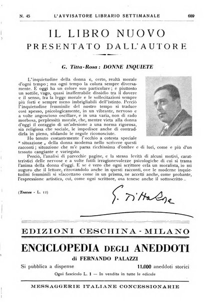 L'avvisatore librario settimanale bollettino bibliografico