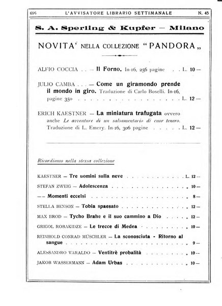 L'avvisatore librario settimanale bollettino bibliografico