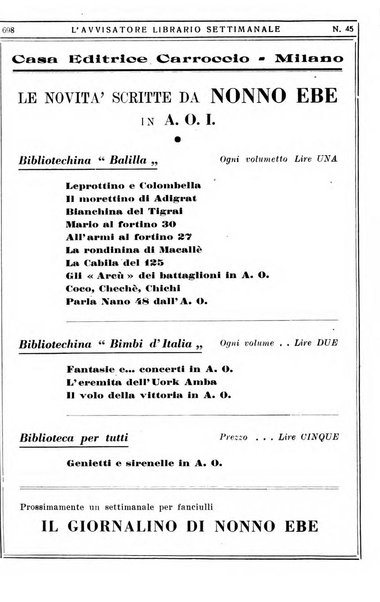 L'avvisatore librario settimanale bollettino bibliografico