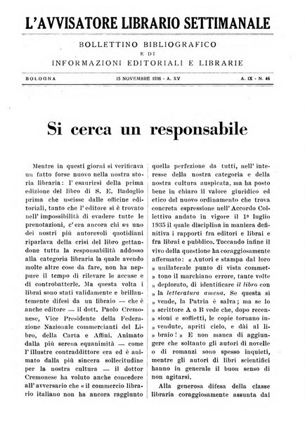 L'avvisatore librario settimanale bollettino bibliografico