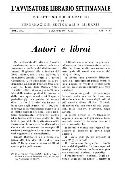 L'avvisatore librario settimanale bollettino bibliografico