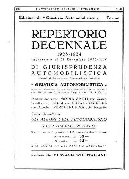 L'avvisatore librario settimanale bollettino bibliografico