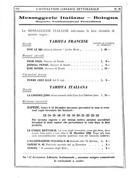 L'avvisatore librario settimanale bollettino bibliografico