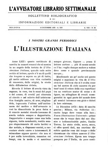 L'avvisatore librario settimanale bollettino bibliografico