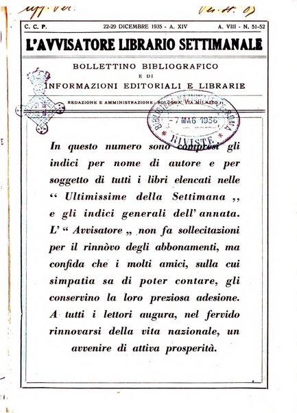 L'avvisatore librario settimanale bollettino bibliografico