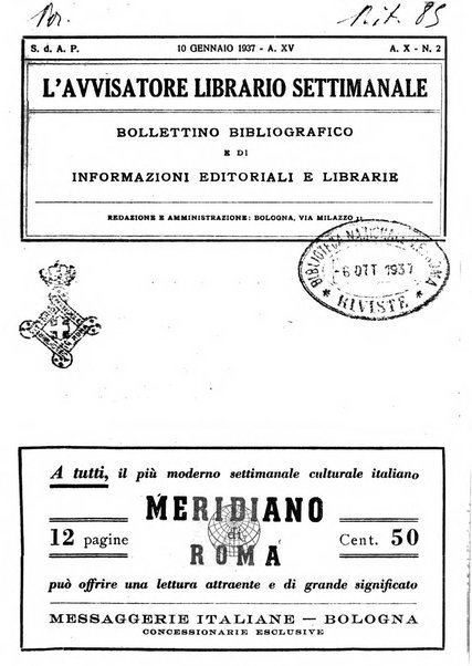 L'avvisatore librario settimanale bollettino bibliografico