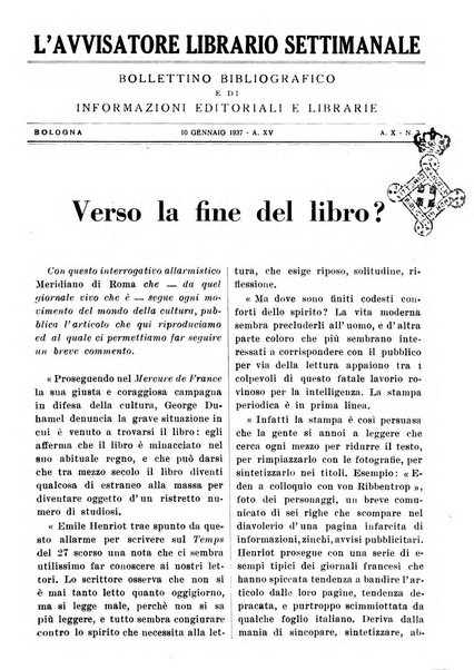 L'avvisatore librario settimanale bollettino bibliografico