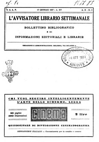 L'avvisatore librario settimanale bollettino bibliografico