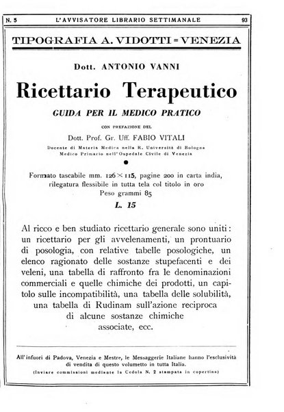 L'avvisatore librario settimanale bollettino bibliografico