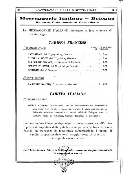 L'avvisatore librario settimanale bollettino bibliografico