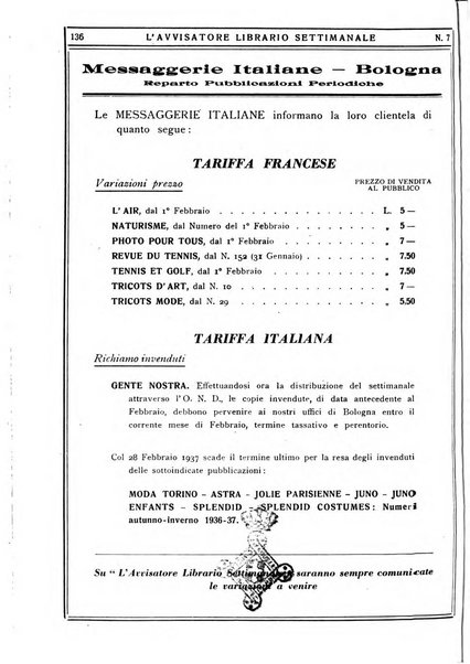 L'avvisatore librario settimanale bollettino bibliografico