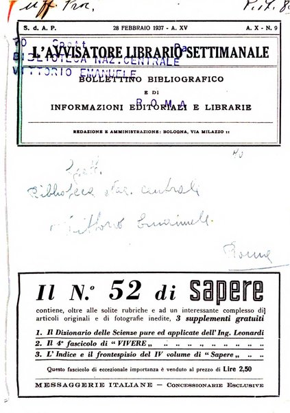 L'avvisatore librario settimanale bollettino bibliografico