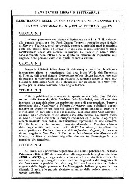 L'avvisatore librario settimanale bollettino bibliografico